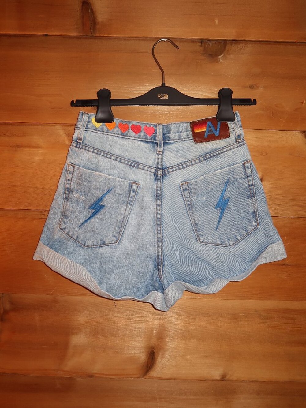 Aviator Nation Hi Rise Rocker Cali Lover Heart Jean Shorts - Picture 6 of 8
